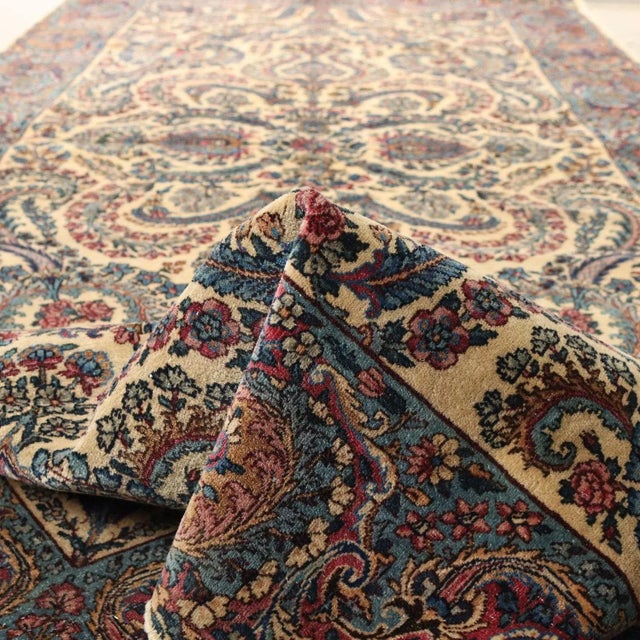 Antique Middle Eastern Kerman Laver Rug in Cotton & Wool For Sale - Image 9 of 11