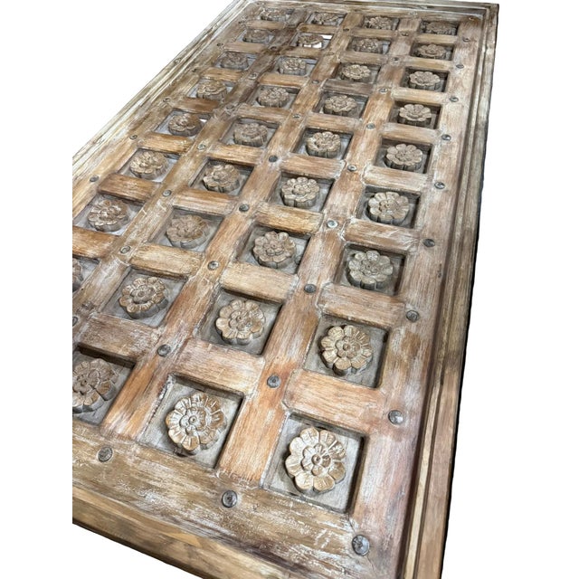 1920s Antique Brown Lotus Carved Coffee Table – Handcrafted Rustic Statement Center Table 74 For Sale - Image 5 of 8