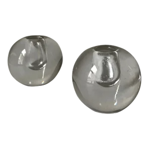 Signed Swedish Vintage Orrefors Crystal Spherical Candle Holder Pair