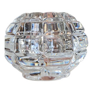 Late 20th Century Orrefors Sweden Crystal 4" Ball Votive Candle Holder Cubist Clear For Sale