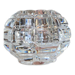 Late 20th Century Orrefors Sweden Crystal 4" Ball Votive Candle Holder Cubist Clear