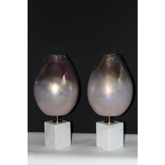 Blush Mid 20th Century Pair of Barovier -Toso Influence Lamps For Sale - Image 8 of 11