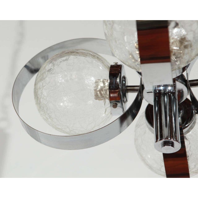 Metal 1960s Chrome & 4 Round Crackle Glass Globes Chandelier For Sale - Image 7 of 10