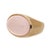 Soft blush oval pink quartz cabochon bezel-set in a smooth, high-polish domed 14K yellow gold signet mounting, weighing...
