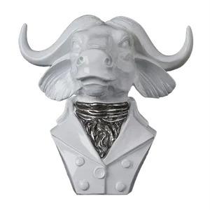 Small Lord Buffalo Sculpture in White & Silver Resin from VGnewtrend, Italy