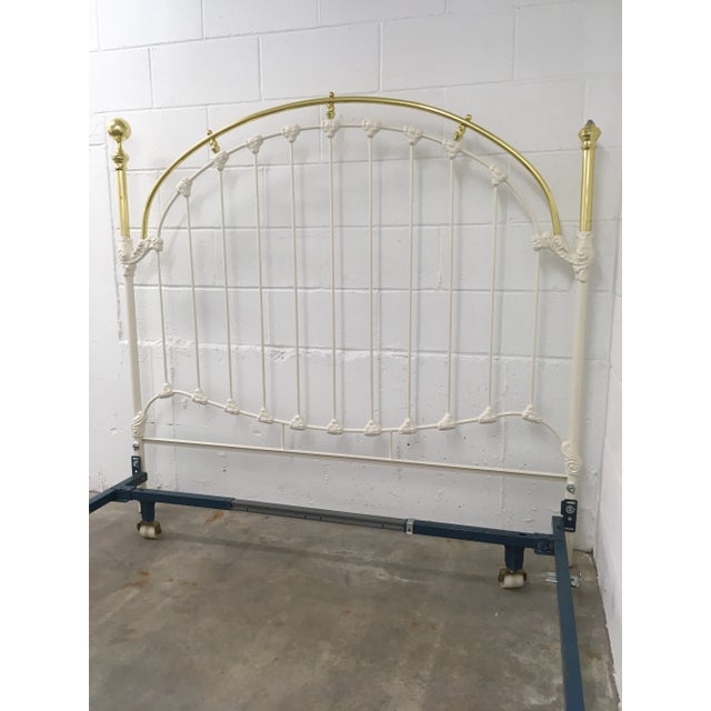 White Painted Wrought-Iron & Brass & Queen Bedframe For Sale - Image 11 of 13