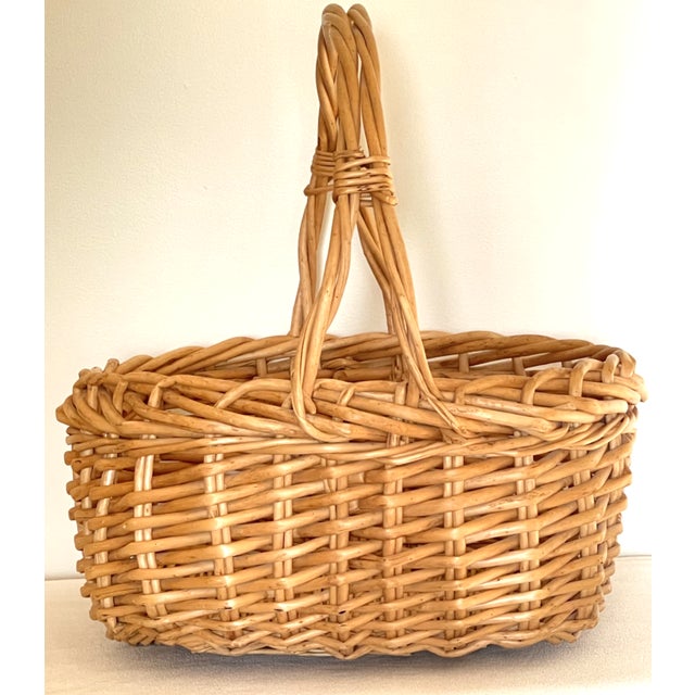 Shabby Chic Large Vintage Handwoven Rattan Easter Basket For Sale - Image 3 of 12