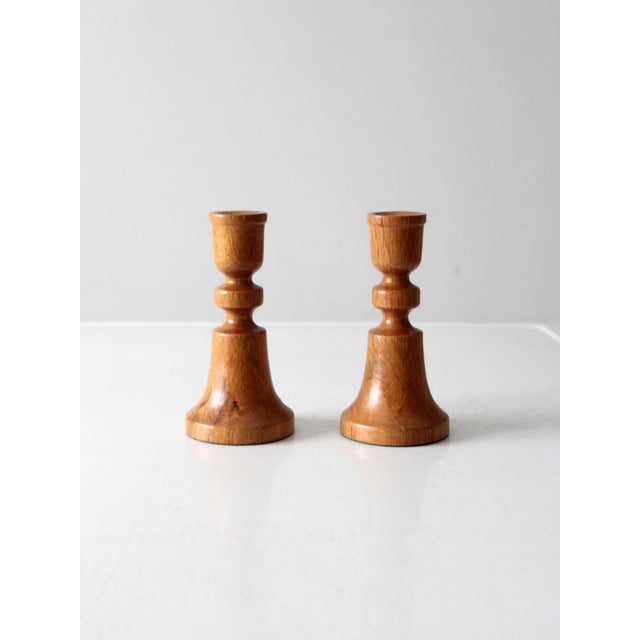 Vintage Handmade Wooden Candlestick Holders Pair For Sale - Image 6 of 10