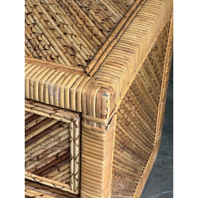1980s Pencil Reed Split Bamboo and Wrapped Cane Low Chest For Sale - Image 9 of 11