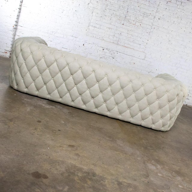 Late 20th to Early 21st Century Modern Chesterfield Style Diamond Tucked Sofa With Beige Twill Fabric Style of Paola Navone For Sale - Image 6 of 18