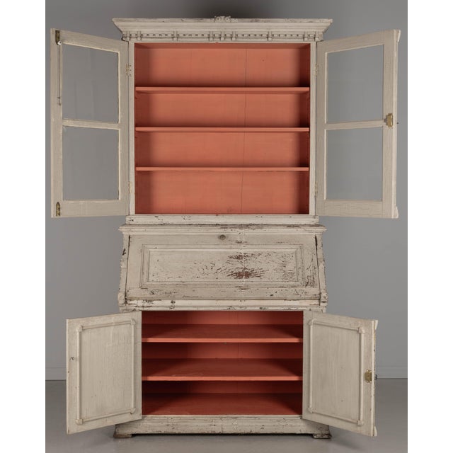 1920s Swedish Painted Pine Secretary With Glass Paned Bookcase For Sale - Image 5 of 17