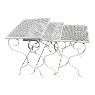 Set 3 Mid Century Iron Nesting Patio Tables For Sale