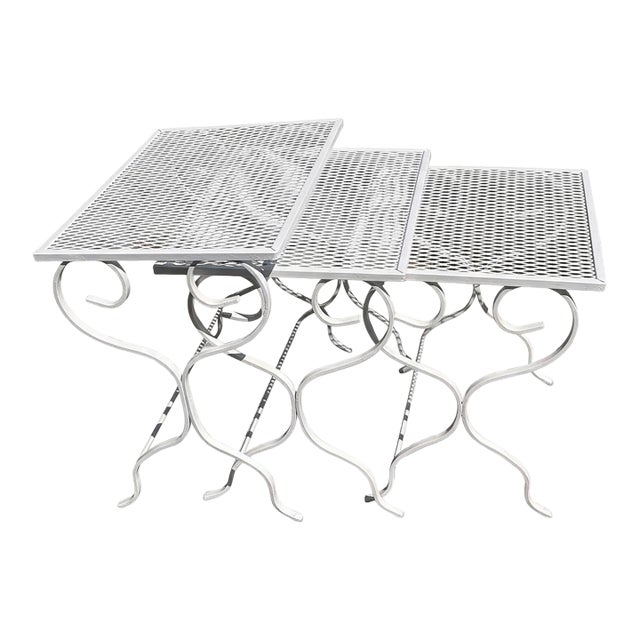 Set 3 Mid Century Iron Nesting Patio Tables For Sale