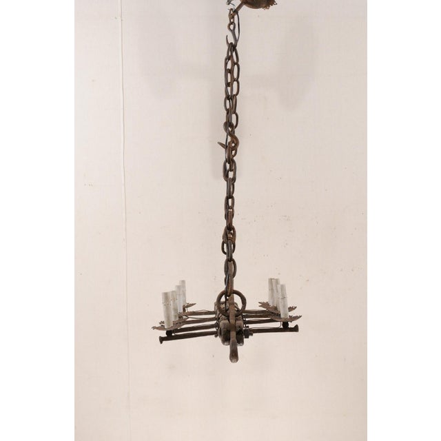 Mid 20th Century French Oblong Wood & Iron Chandelier For Sale - Image 11 of 11