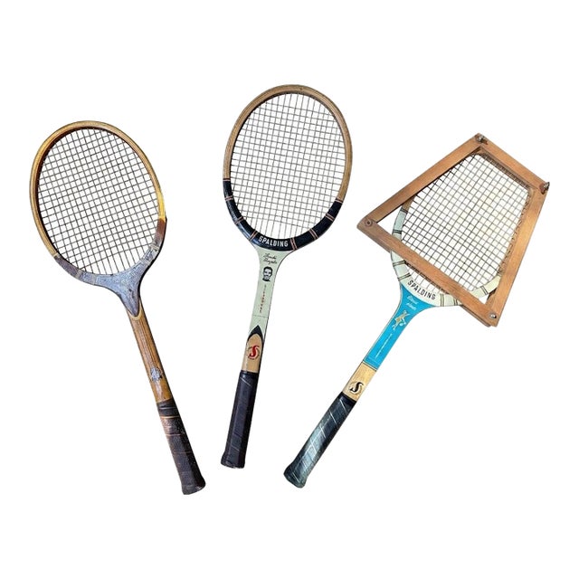 Set of 3 Vintage Wooden Tennis Rackets - Tad Imperial, Spalding Pancho Gonzales Signature & Doris Hart Signature + Original Press | Circa 1955–1969 For Sale