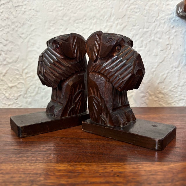 1960s 1960's Carved Wood Scottie Dog Bookends - A Pair For Sale - Image 5 of 7