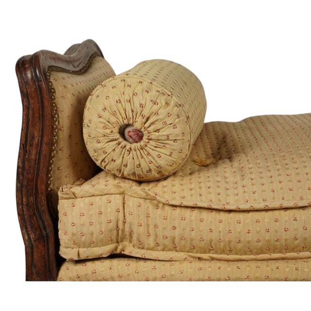 19th Century Antique Petite Louis XV Carved Walnut Bench W Down Cushion For Sale - Image 5 of 5