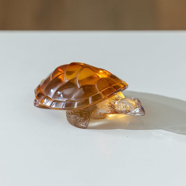 1970s Vintage Lalique France “Tortue Caroline” Amber Crystal Turtle – Signed For Sale - Image 5 of 9