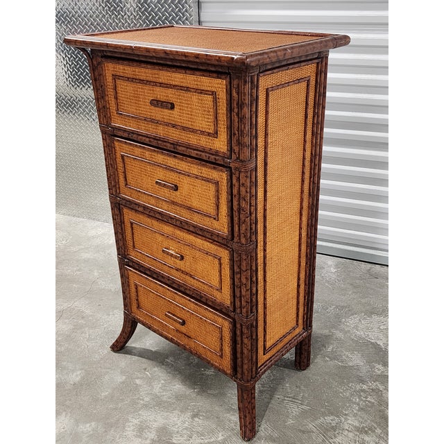 2000 - 2009 Vintage Late 20th Century Faux Bamboo & Rattan Chest of Drawers For Sale - Image 5 of 15