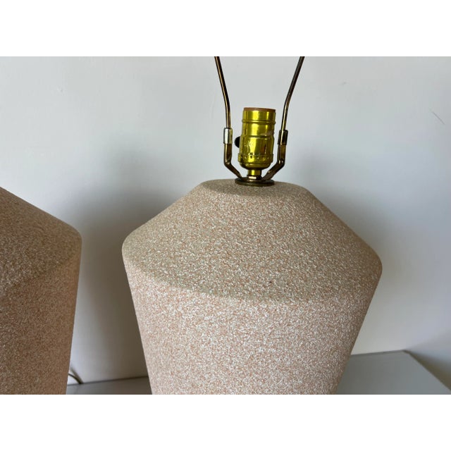 80's Postmodern Beige Ceramic Table Lamps - a Pair For Sale - Image 4 of 11