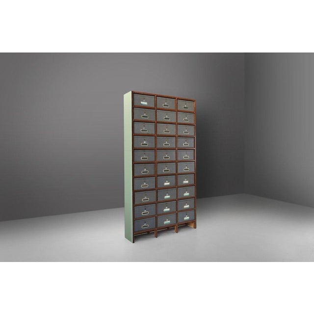Mid-Century Modern Industrial Filing Cabinet in Wood, Belgium, 1920s For Sale - Image 3 of 13