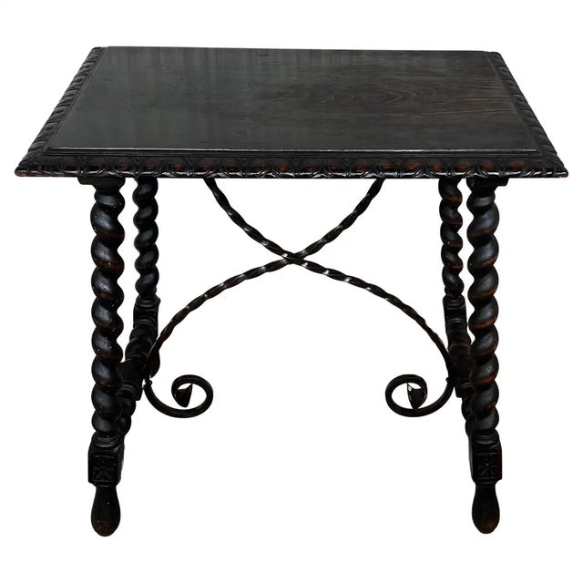 19th Spanish Side or Coffee Table With Iron Stretcher and Solomonic Legs For Sale - Image 13 of 13