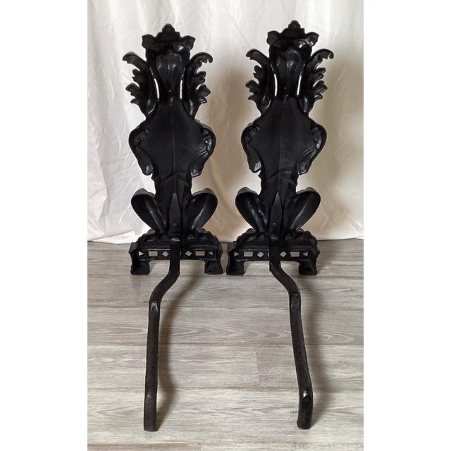Black Circa 1900 Pair Of Lion Motif Andirons For Sale - Image 8 of 9