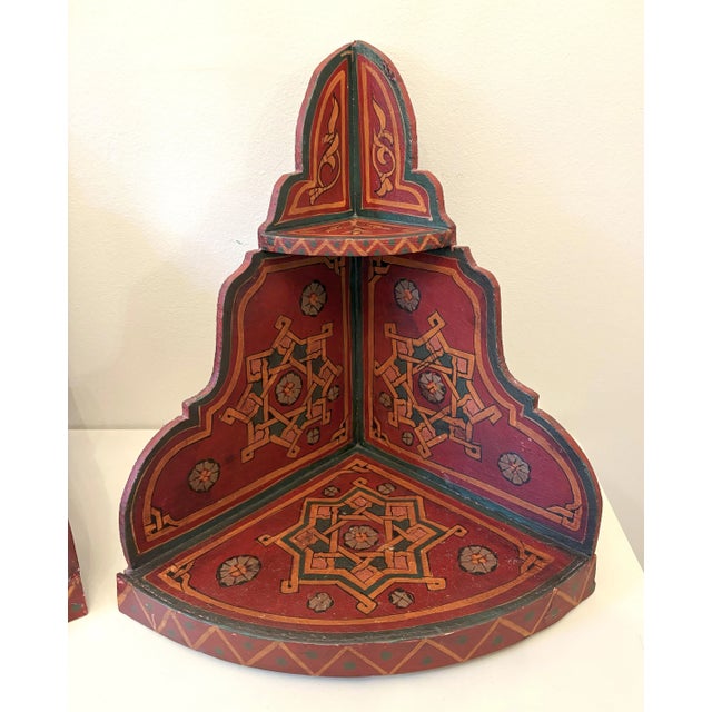 Wood Vintage Painted Wood Moroccan Corner Wall Shelves- a Pair For Sale - Image 7 of 12