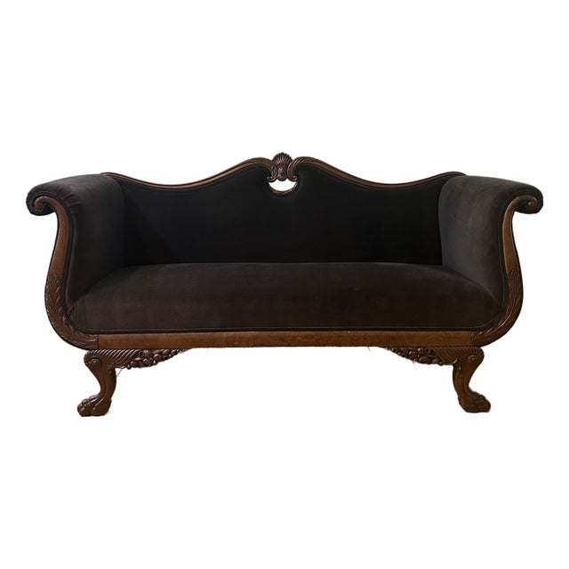 Antique Late 19th Century Victorian Sofa/Settee - New Upholstery. Carved Mahogany Frame For Sale