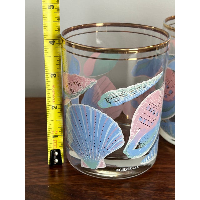 Vintage 1980s Culver Usa Pink Blue Seashell Gold Rim Highball Glasses - Set of 3 For Sale In Memphis - Image 6 of 7