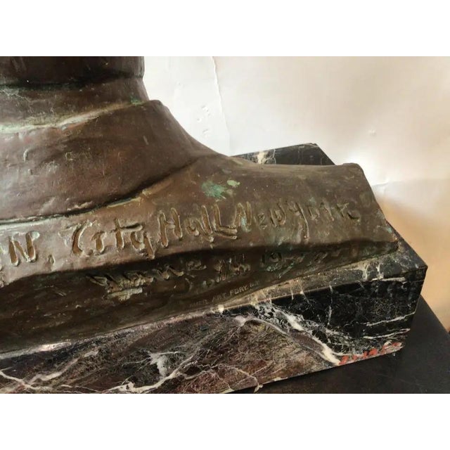 Antique Bronze Bust of Jimmy Walker on Marble Base Signed by Artist For Sale - Image 10 of 13