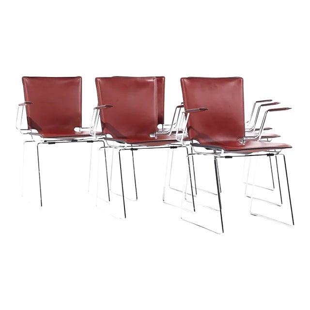Hiroyuki Toyoda for Icf Mid Century Leather and Chrome Dining Chairs - Set of 6 For Sale