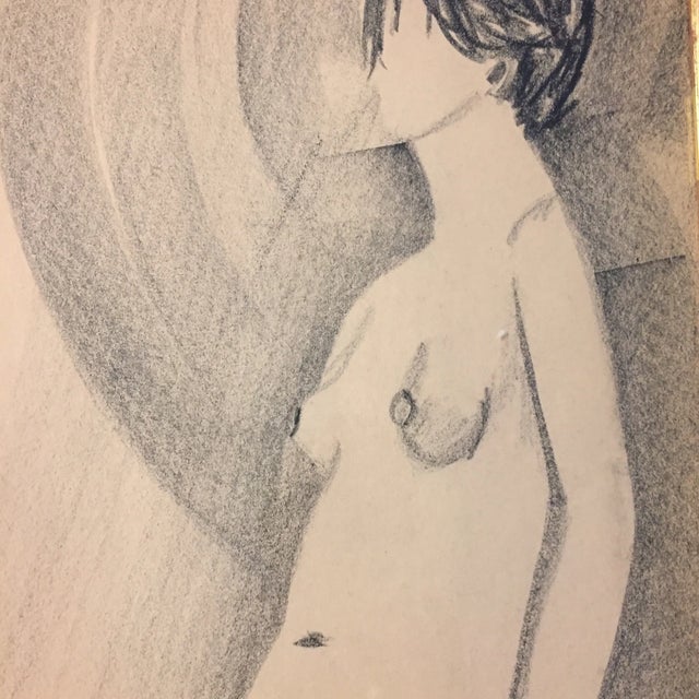 Impressionist Original Vintage Charcoal Modernist Female Nude Drawing For Sale - Image 3 of 6