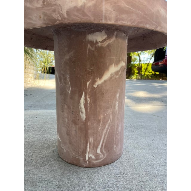 Pair of 1980s Postmodern Mauve Resin Faux Marble Swirl Pedestal Tables For Sale - Image 11 of 15