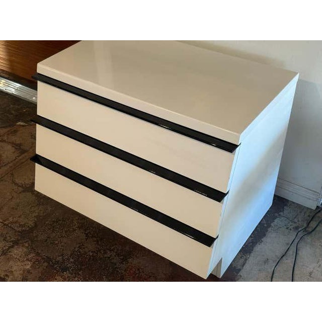 White Modern White Lacquered Three-Drawer Dresser With Black Handles For Sale - Image 8 of 8