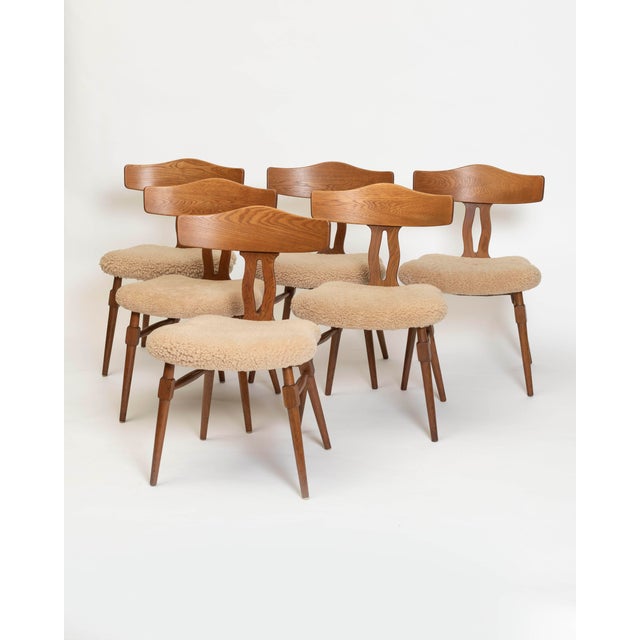 Wood Oak and Sheepskin Dining Chair attributed to Henry Kjærnulf for Jorgensen & Sonner, Denmark, 1940s For Sale - Image 7 of 14