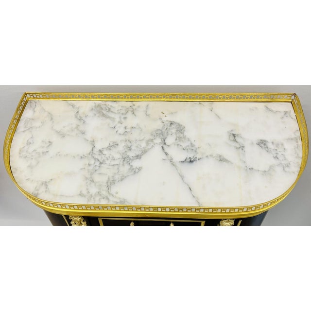 Pair of Jansen Inspired Marble-Top Galleried Ebonized End Tables / Nightstands For Sale In New York - Image 6 of 12