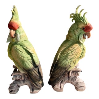 70s Large Pair of Mantle Parrots Birds For Sale