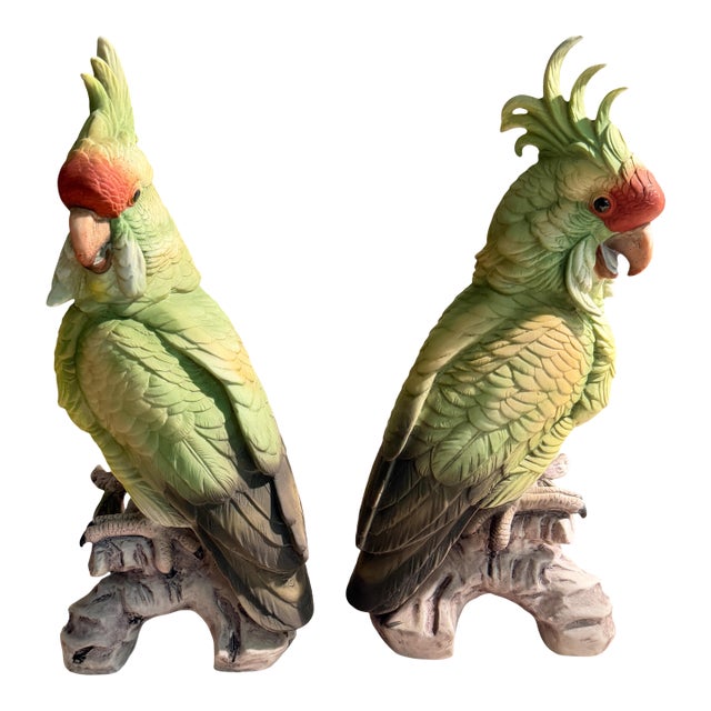 70s Large Pair of Mantle Parrots Birds For Sale