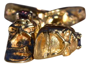 The Polperro: Yellow Gold Baby Shoe Ring with Dangling Shoes