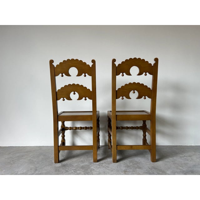 Charles II Style English Carved Oak Wood "Backstool" Accent Chairs - a Pair For Sale - Image 10 of 12
