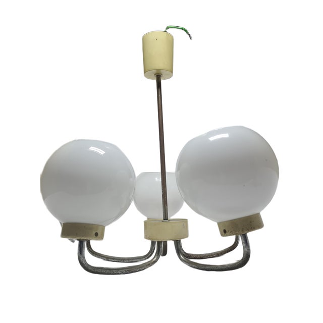 Metal Vintage Pendant Light in Brass and Glass, Poland, 1970s For Sale - Image 7 of 10