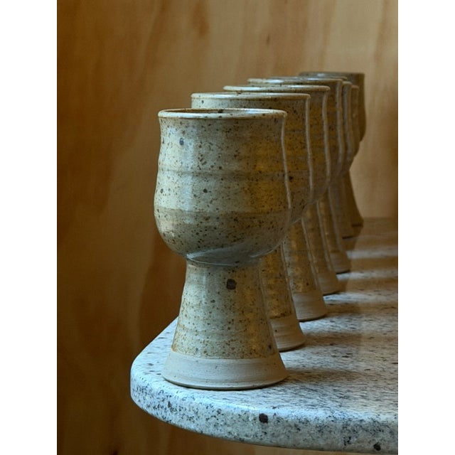 Tan Handmade Speckled Stoneware Goblets, Set of 8 For Sale - Image 8 of 18