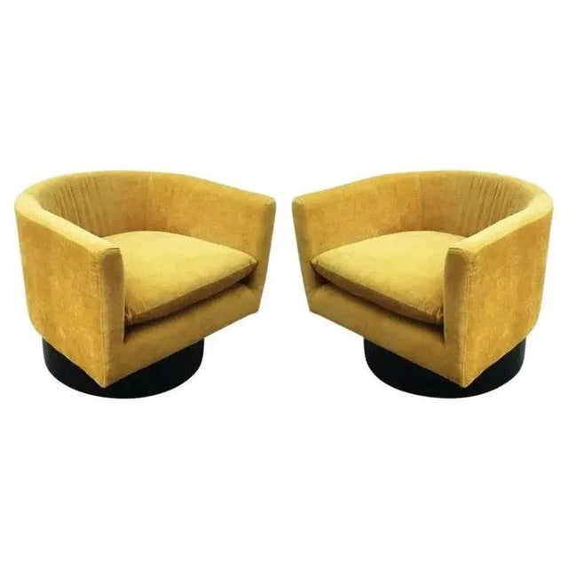 Milo Baughman Barrel Back Swivel Chairs - A Pair For Sale - Image 10 of 10
