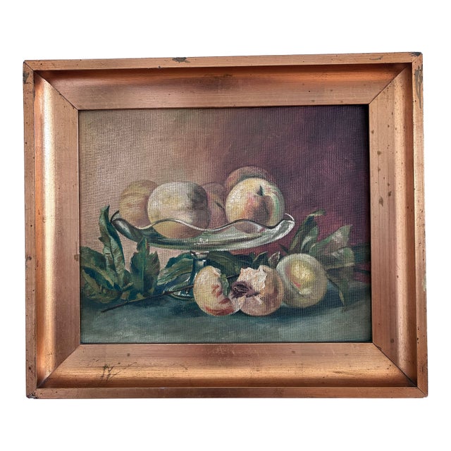 Antique Original Still Life Oil Painting, Fruit Kitchen Art For Sale