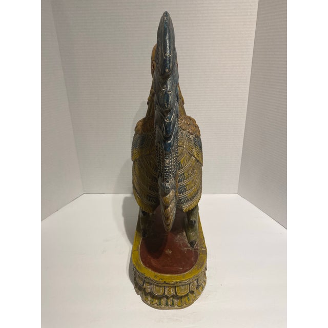 Early 19th Century Vintage Intricately Carved and Painted Rooster With Attached Base For Sale - Image 5 of 12