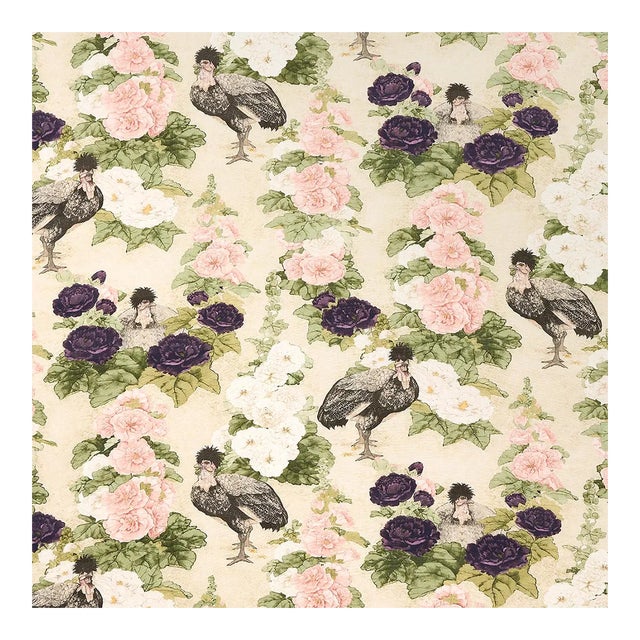 Schumacher X Mary McDonald Lady Hollyhock Fabric in Creme For Sale