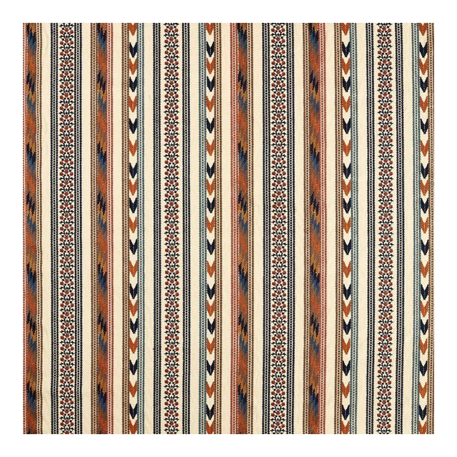Morris & Co. Bloomsbury Stripe Fabric in Russet/Indigo For Sale
