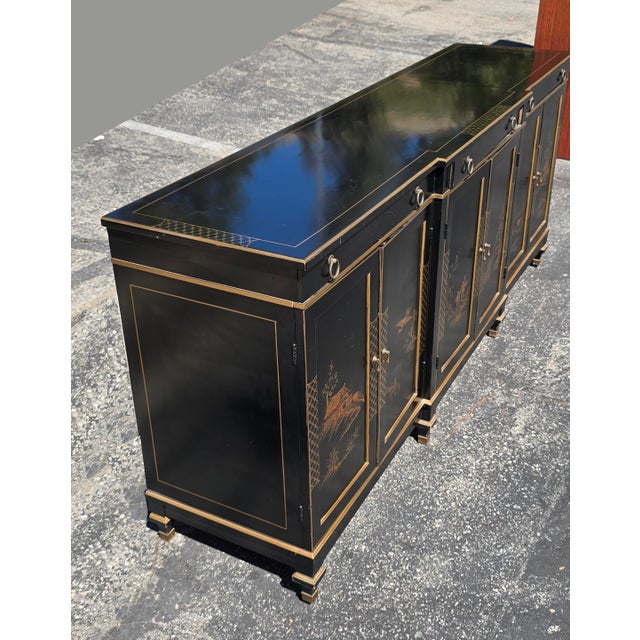 Vintage Chinese Asian Black Lacquer Chinoiserie Sideboard Credenza Greene Hinkle For Sale In Los Angeles - Image 6 of 18