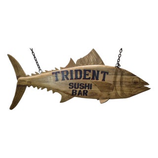 Trident Sushi Bar Carved Trade Sign For Sale